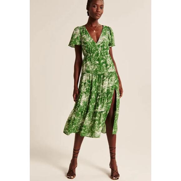 Abercrombie And Fitch Womens Floral Maxi Dress Size S Green Flutter Sleeves - Picture 1 of 8